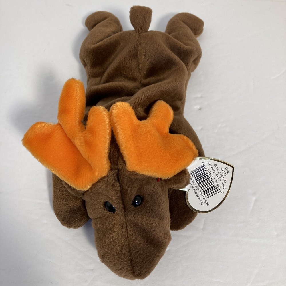 Vintage Ty‎ Beanie Baby Chocolate the Moose Brown Orange 1993 Stuffed Plush Toy